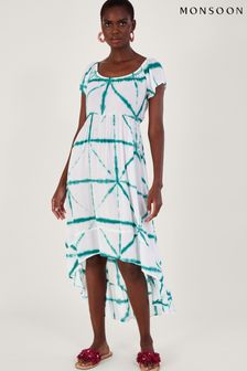 Monsoon Tie Dye Cross Print High Low White Dress in LENZING™ ECOVERO™ (894928) | €38
