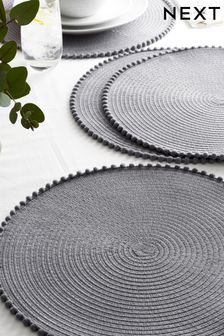 Charcoal Grey Pom Pom Set of 4 Placemats (896135) | $21