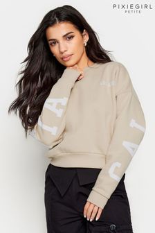 PixieGirl Petite Stone Brown California Slogan Cropped Sweatshirt (896210) | €39