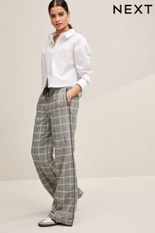 Grey Check Linen Blend Side Stripe Track Trousers (896423) | $68