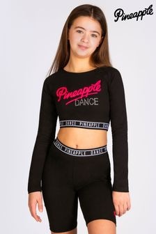 Pineapple Black Dance Girls Long Sleeve Crop Top (896661) | $38