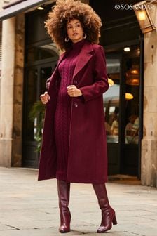 Sosandar Red Premium Longline Wool Mix Coat (896904) | OMR80