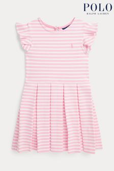 Polo Ralph Lauren Girls Pink Striped Ruffle Ribbed Dress
