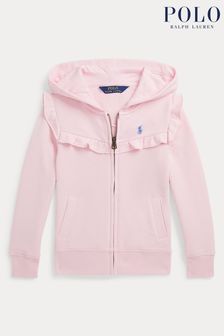 Polo Ralph Lauren Girls Light Pink Ruffled Terry Zip Up Hoodie (897097) | €133