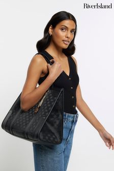 River Island Black Jacquard Panel Shopper Bag (897130) | kr710