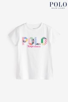 Polo Ralph Lauren Mädchen Jersey-T-Shirt aus Baumwolle mit buntem Logo, Weiß (897137) | 76 € - 86 €