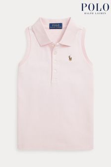 Розовая хлопковая рубашка поло без рукавов для девочек Polo Ralph Lauren (897218) | €86