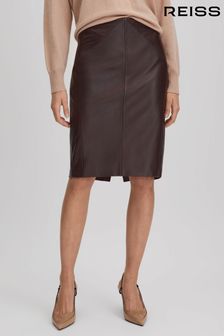 Reiss Berry Raya Leather High Rise Midi Skirt (897223) | AED1,642