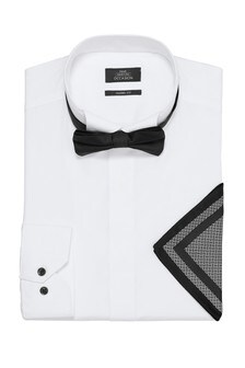 White Skinny Fit Single Cuff Wing Collar Shirt With Bow Tie And Pocket Square (897392) | ₪ 62