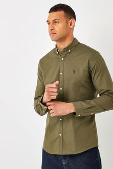Зеленый - Зауженный крой - Оксфордская рубашка с длинными рукавами из ткани стрейч (897397) | €28