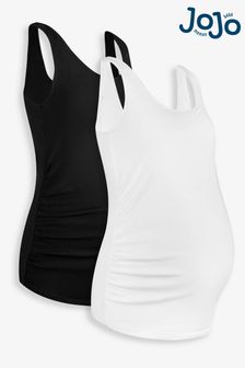 JoJo Maman Bébé Black & White 2-Pack Ruched Maternity Vest Tops (897670) | €39