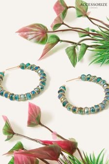 Accessorize Green Facet Stone Hoops (897708) | €22