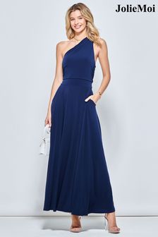 Синее трикотажное платье макси на одно плечо Jolie Moi (897763) | €49