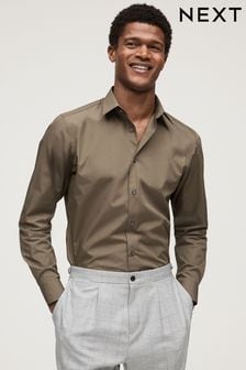 橄欖綠 - 修身剪裁 - 易護理單袖襯衫 (898132) | NT$840