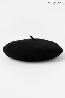 Accessorize Black Beret Hat in Pure Wool