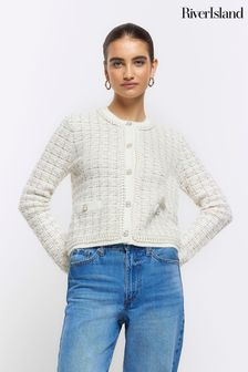 River Island Boucle Cropped Knit Cardigan