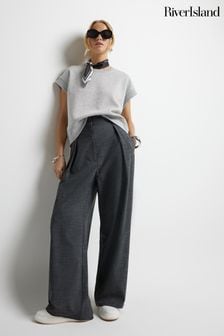River Island Grey Wide Leg Pleated Clean Trousers (898903) | €25