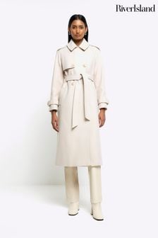 River Island Brown Relaxed Longline Trench Coat (898915) | 490 QAR