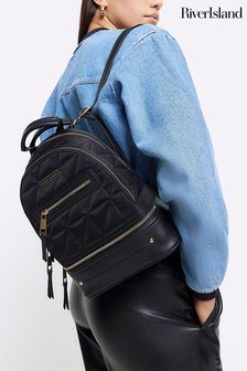 River Island Black Mini Quilted Nylon Backpack (898954) | €50