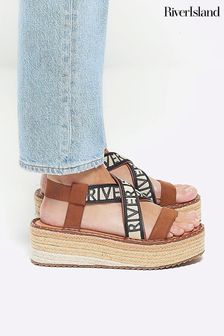 River Island Brown Cross Strap Espadrilles (899031) | AED255