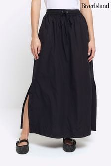 River Island Black Petite Poplin Side Split Full Skirt (899065) | SGD 74