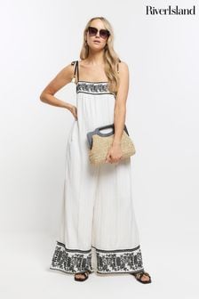 River Island Cream Embroidered Bandeau Jumpsuit (899118) | €87