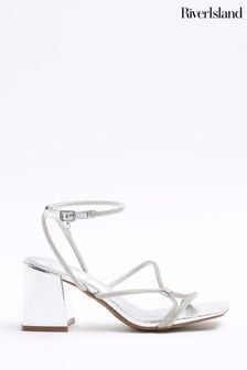 River Island Silver Clipped Tubular Heeled Sandals (899172) | INR 4,886