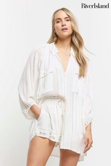 River Island Cream Metallic Stripe Beach Shirt (899276) | $83