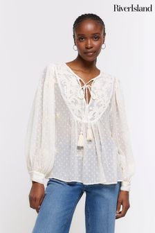 River Island White Embroidered Smock Top (899383) | €71