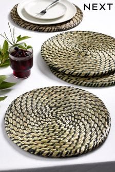 Set of 4 Black Woven Seagrass Placemats (899651) | AED109