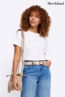 River Island Lace Cut Work T-Shirt