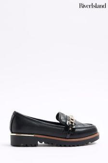 River Island Quilted Chain Branded Loafers