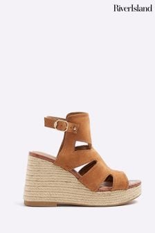 River Island Brown Cut-Out Wedge Shoes Boots (899835) | $56
