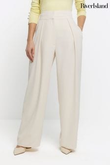 River Island Cream Tailored Wide Leg Pleated Trousers (899941) | 61 €