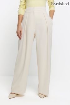 River Island Wide Leg Pleated Clean Trousers