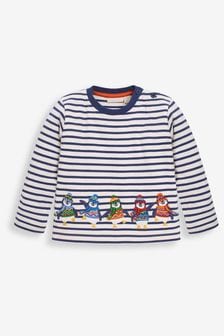 JoJo Maman Bébé Ecru Navy Stripe Stripe Penguin Appliqué Top (89B960) | ₪ 79