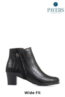 Pavers Wide Fit Heeled Black Ankle Boots (8RT118) | AED250