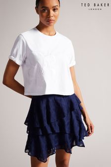 Ted Baker Carmyn White Roll Sleeve T-Shirt With Satin Stitch Magnolia (8Z5681) | €34
