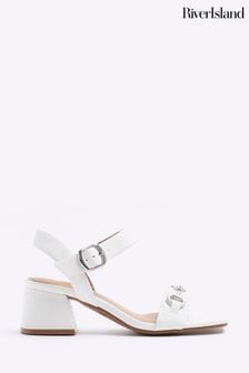 River Island White Snaffle Low Block Heeled Sandals (900071) | INR 4,886