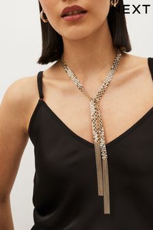 Gold Tone Chain Mail Long Scarf Necklace (900324) | $36