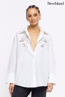 River Island White Broidery Detail Shirt (900399) | AED255