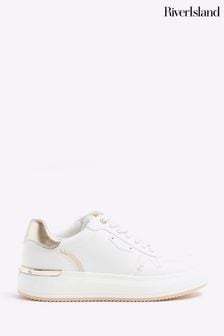 River Island White Panel Lace-Up Trainers (900479) | INR 5,864