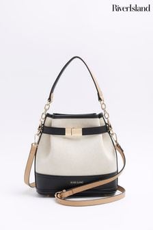 River Island Cream Canvas Grab Handle Bucket Bag (900667) | $60