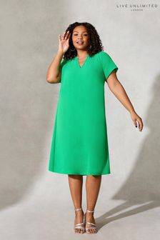 Live Unlimited Curve - Green Jacquard Shirred Shoulder Dress (900694) | $107