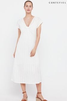 Cortefiel White Pleated Jersey-knit Dress (900725) | 198 zł