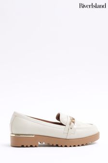 River Island Cream Quilted Branded Chain Loafers (900756) | INR 5,305