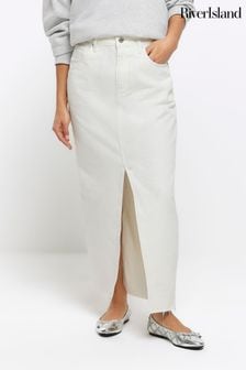 River Island White Petite Maxi Denim Skirt (900815) | kr493