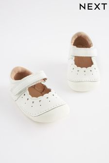 White Leather Standard Fit (F) Crawler Mary Jane Shoes (900835) | €30