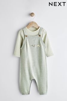 Mint Green Knitted Baby Dungarees And Bodysuit Set (0mths-2yrs) (900846) | ₪ 93 - ₪ 101
