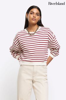 River Island Red Stripe Cropped Sweatshirt (900932) | $55